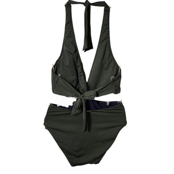 NEW Lauren‎ Ralph Lauren Twist-Front Cutout Halter One-Piece Olive Green Size 10 - Picture 8 of 9
